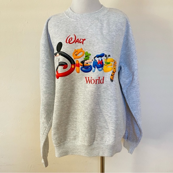 Vintage Disney World Sweatshirt Big Logo Graphic Unisex Small Gray Grey 90’s - Picture 5 of 14